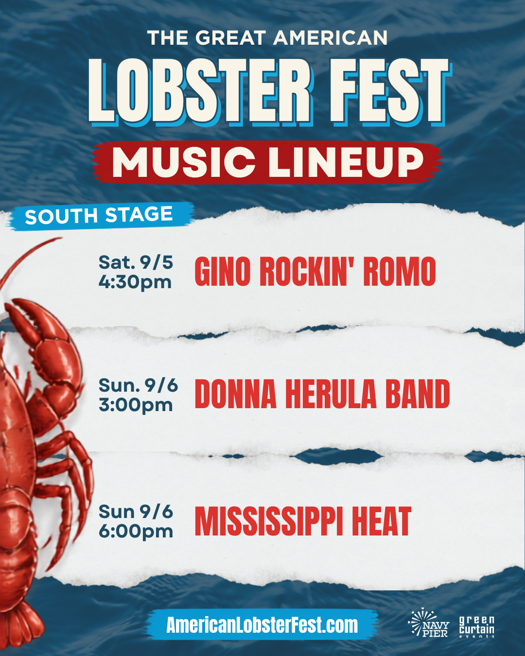 graphic for Lobster Fest 2026 live music on south side stage